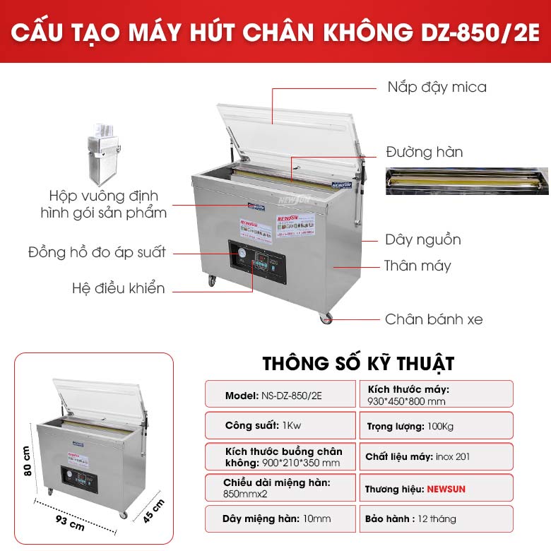 Cấu tạo máy ép chân không gạo DZ-850/2E