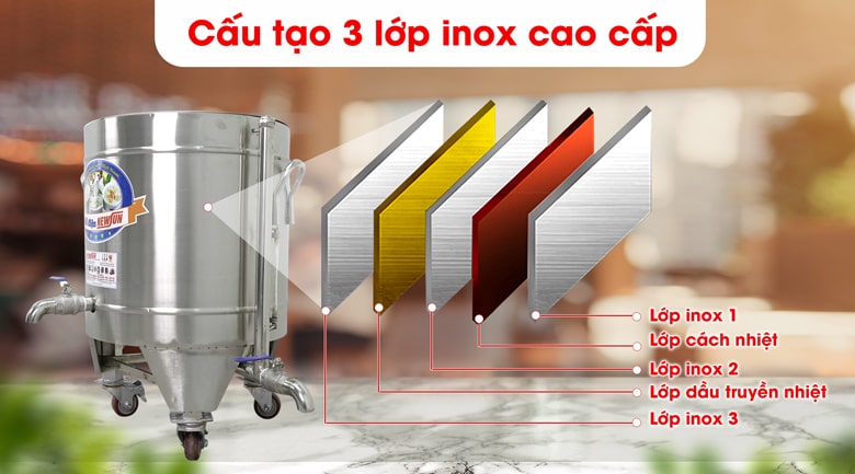 Kết cấu thành nồi dày dặn, cách nhiệt Kết cấu thành nồi dày dặn, cách nhiệt