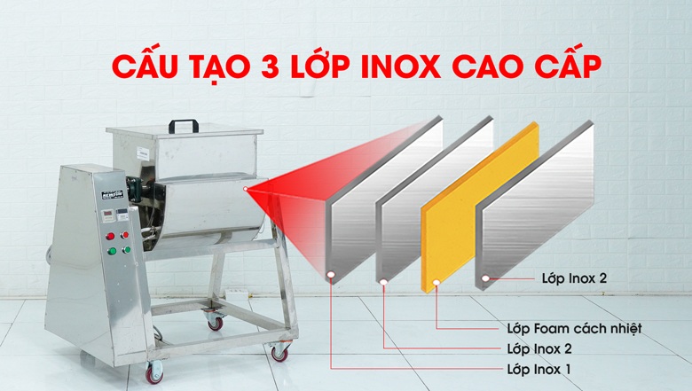Thành lồng cấu tạo từ 3 lớp inox, có lớp bông thủy tinh cách nhiệt