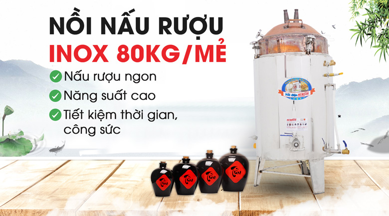 Nồi nấu rượu lõi đồng 80kg/mẻ Nồi nấu rượu lõi đồng 80kg/mẻ