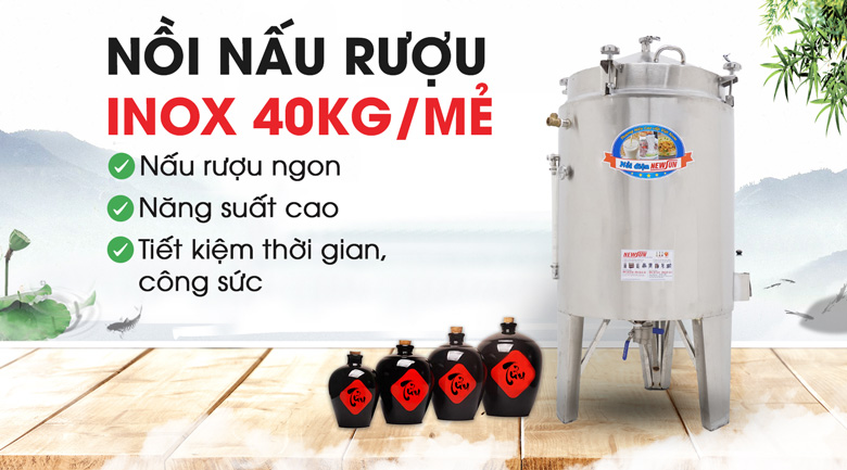 Nồi nấu rượu inox 40kg/mẻ