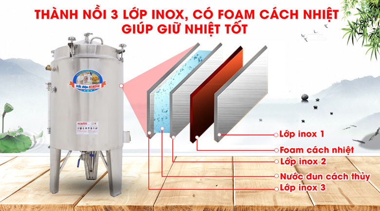 Thành nồi cấu tạo 3 lớp inox dày dặn, giữ nhiệt tốt Thành nồi cấu tạo 3 lớp inox dày dặn, giữ nhiệt tốt