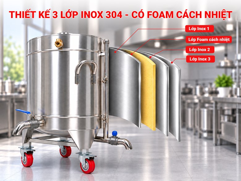 Bền bỉ và an toàn vệ sinh với inox 304 cao cấp 