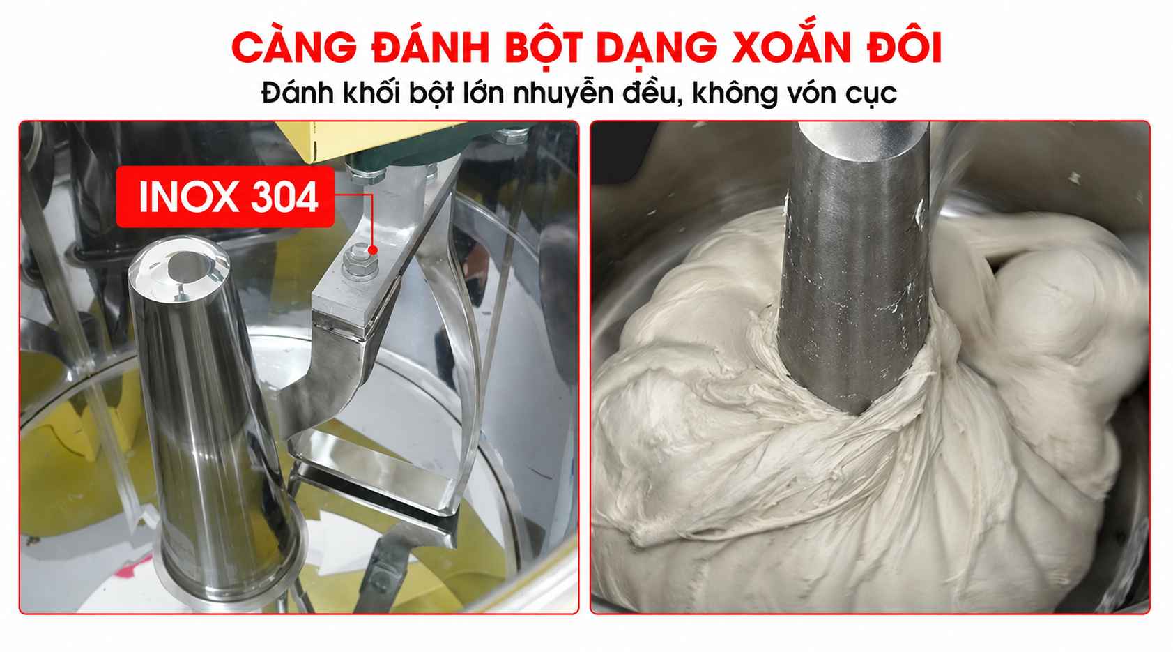 Càng đánh bột thiết kế dạng xoắn đôi chắc chắn, chất liệu inox 201