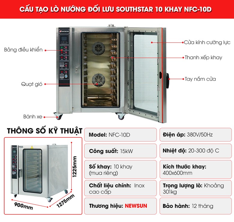 Cấu tạo lò nướng bánh mì đối lưu Southstar 10 khay NFC-10D