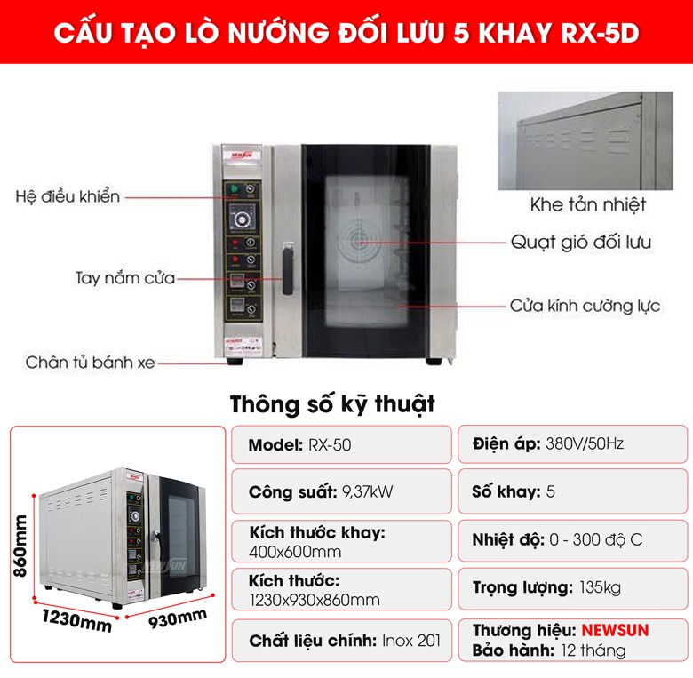 Cấu tạo lò nướng đối lưu 5 khay RX-5D