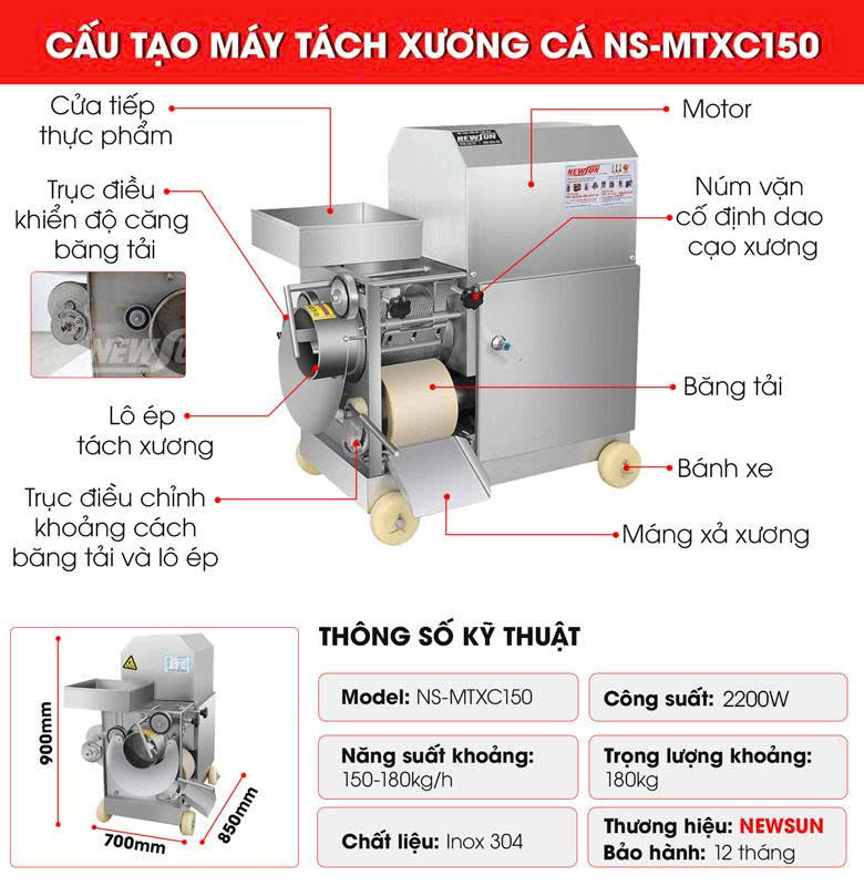 Cấu tạo chi tiết máy tách xương cá NS-MTXC150 Cấu tạo chi tiết máy tách xương cá NS-MTXC150