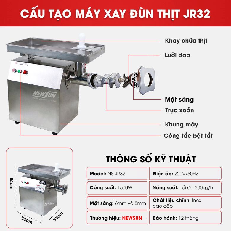 Cấu tạo máy xay đùn thịt JR 32 Cấu tạo máy xay đùn thịt JR 32