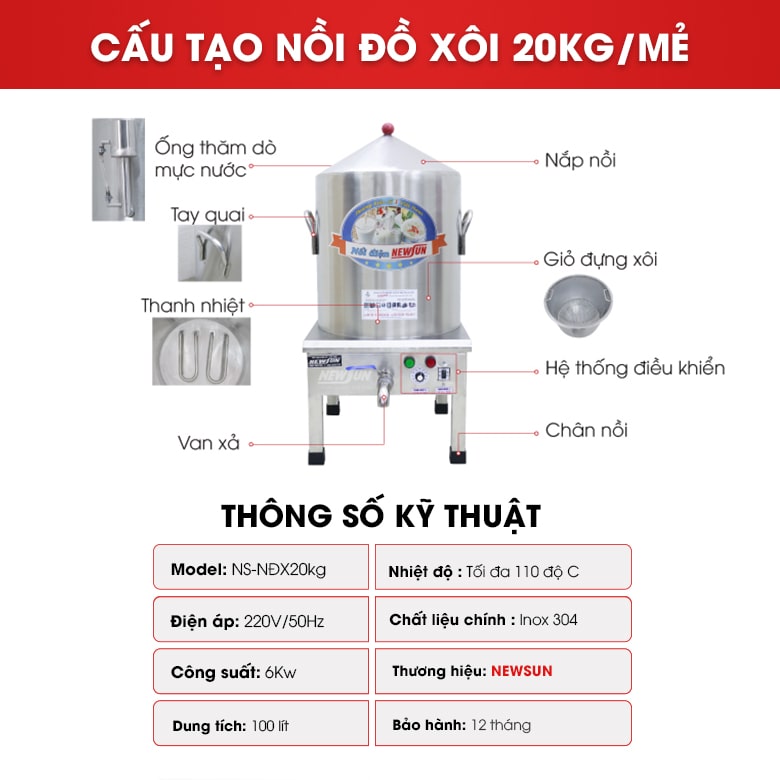 Cấu tạo nồi nấu xôi