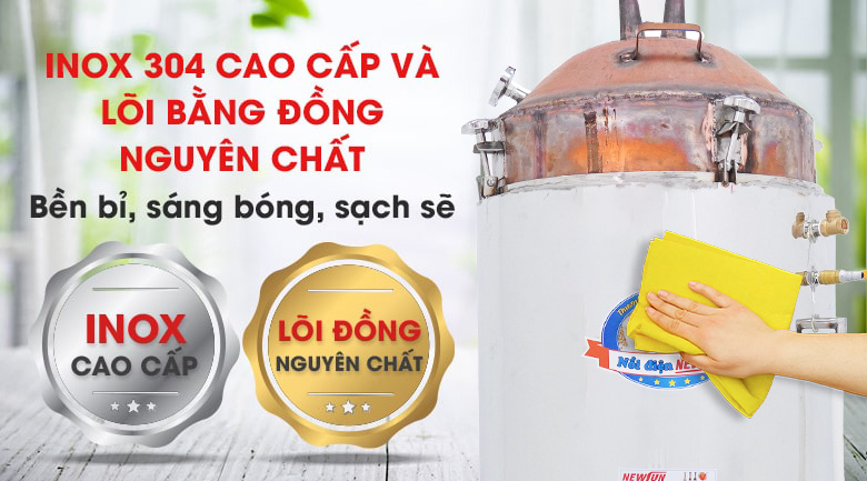 Chất liệu inox 304 cao cấp và đồng nguyên chất bền bỉ Chất liệu inox 304 cao cấp và đồng nguyên chất bền bỉ