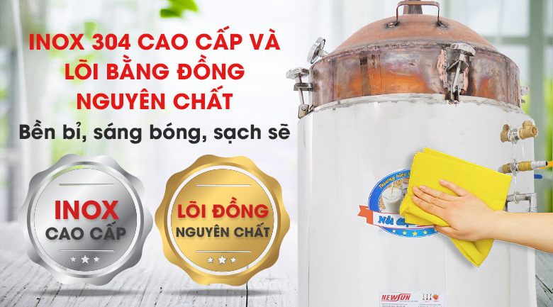 Chất liệu inox 304 cao cấp và đồng nguyên chất bền bỉ Chất liệu inox 304 cao cấp và đồng nguyên chất bền bỉ