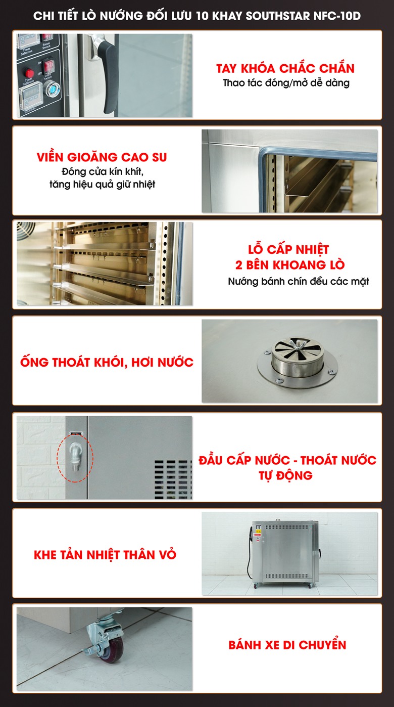 Các chi tiết khác của lò nướng bánh mì đối lưu Southstar 10 khay