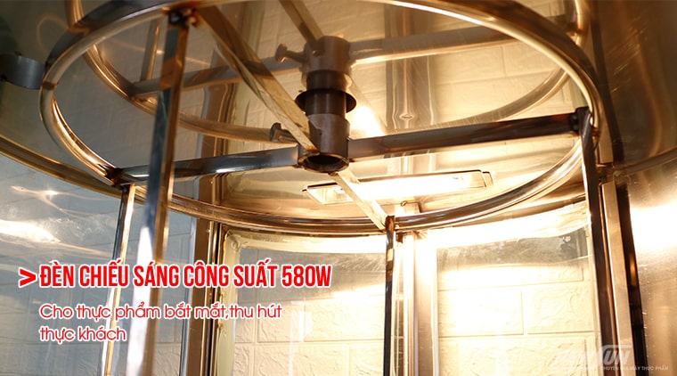Lò quay gà vịt than gas xoay được trang bị bóng đèn chiếu sáng