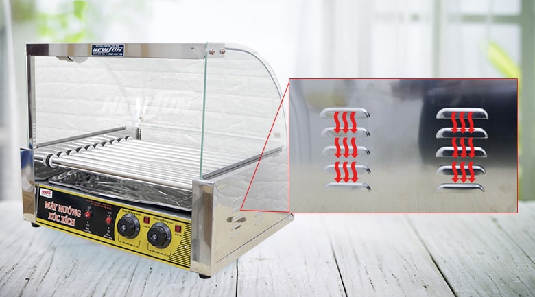 Hai bên thân của máy được thiết kế các khe tản nhiệt