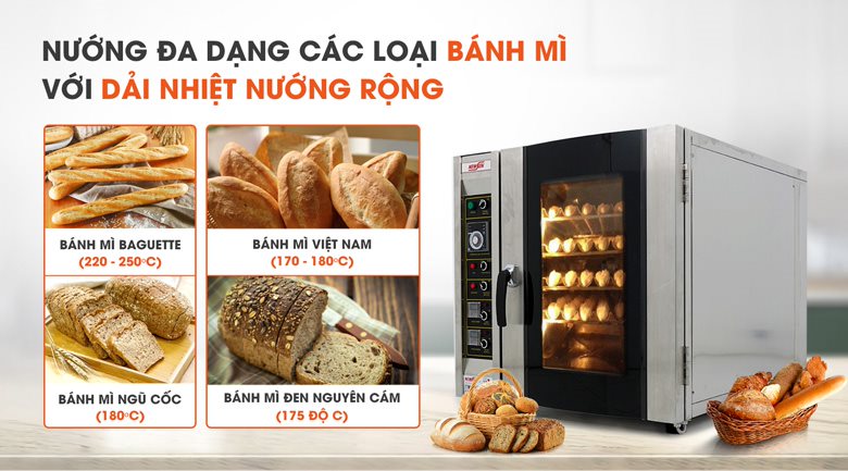 Dài nhiệt rộng, nướng đa dạng các loại bánh và thực phẩm