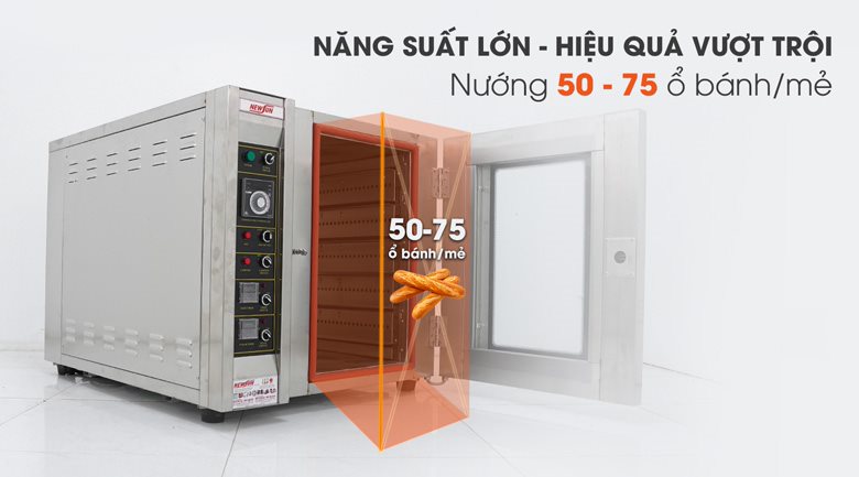 Khoang chứa 5 khay kích thước lớn, nướng 50-75 ổ bánh mì/mẻ