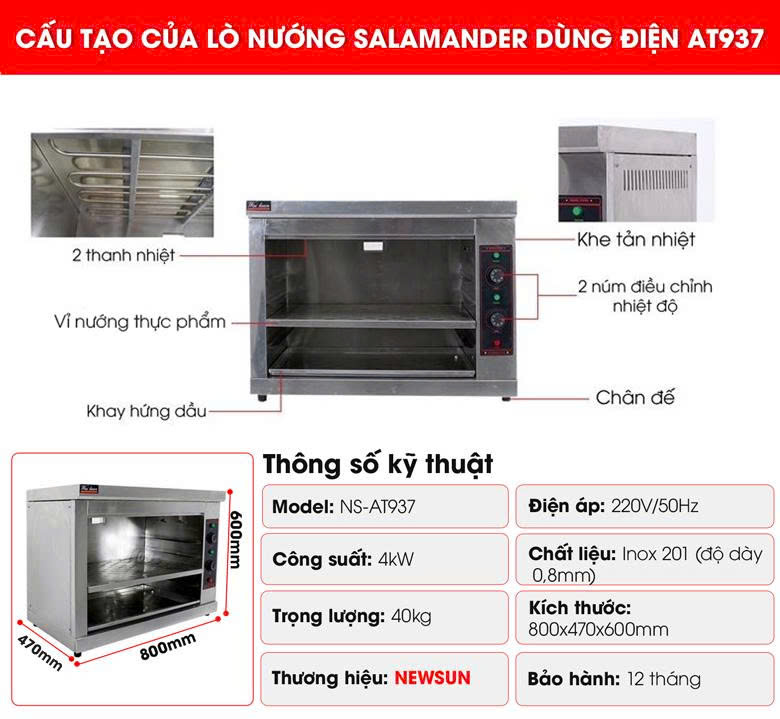 Cấu tạo lò nướng Salamander dùng điện