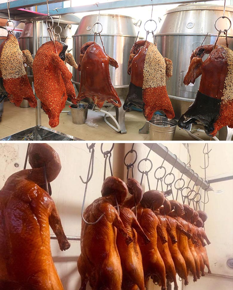 Thành phẩm gà vịt quay bằng lò quay inox chân cong Thành phẩm gà vịt quay bằng lò quay inox chân cong