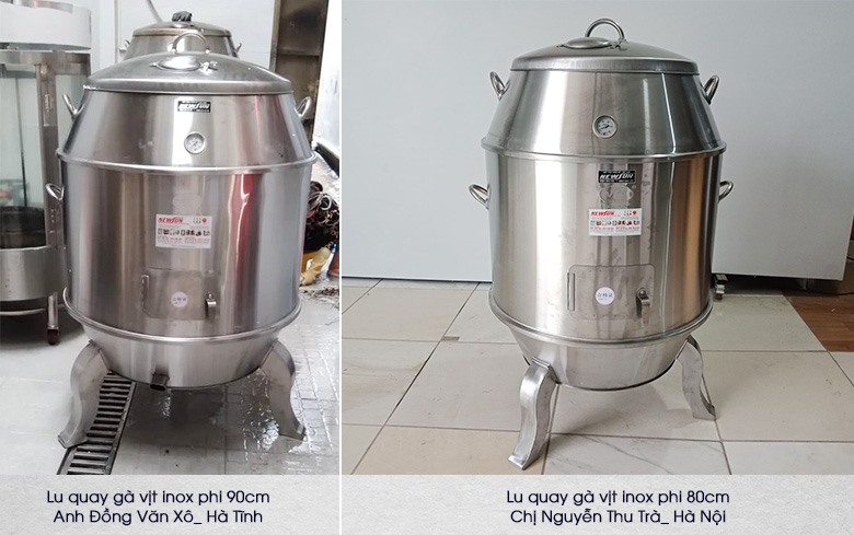 Khách hàng sử dụng lu quay gà vịt inox chân cong NEWSUN Khách hàng sử dụng lu quay gà vịt inox chân cong NEWSUN