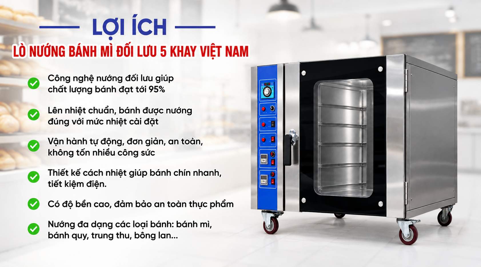 Lợi ích lò nướng bánh mì đối lưu 5 khay Việt Nam