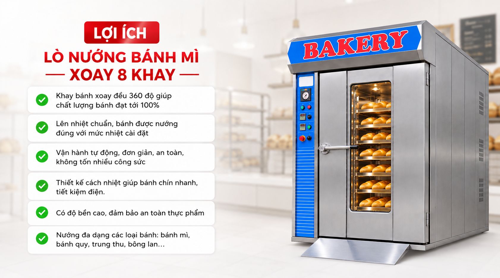 Lò nướng bánh mì công nghiệp 8 khay xoay - Sự lựa chọn số 1