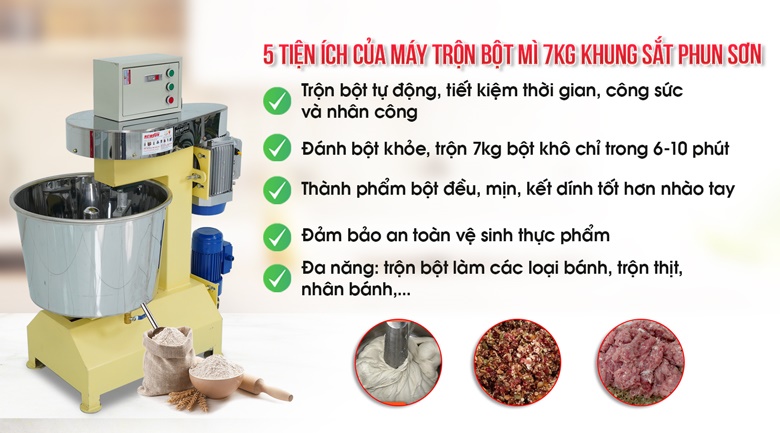 Lợi ích khi sử dụng máy trộn bột mì Việt Nam 7kg khung sắt phun sơn Lợi ích khi sử dụng máy trộn bột mì Việt Nam 7kg khung sắt phun sơn