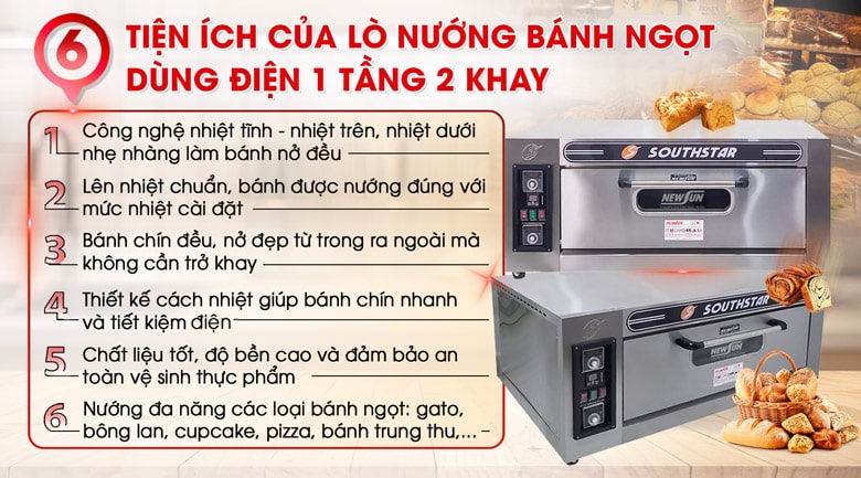 Lợi ích của lò nướng bánh Southstar dùng điện 1 tầng 2 khay Lợi ích của lò nướng bánh Southstar dùng điện 1 tầng 2 khay