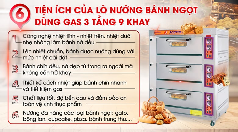 Những lợi ích của lò nướng bánh ngọt dùng gas 3 tầng 9 khay Những lợi ích của lò nướng bánh ngọt dùng gas 3 tầng 9 khay