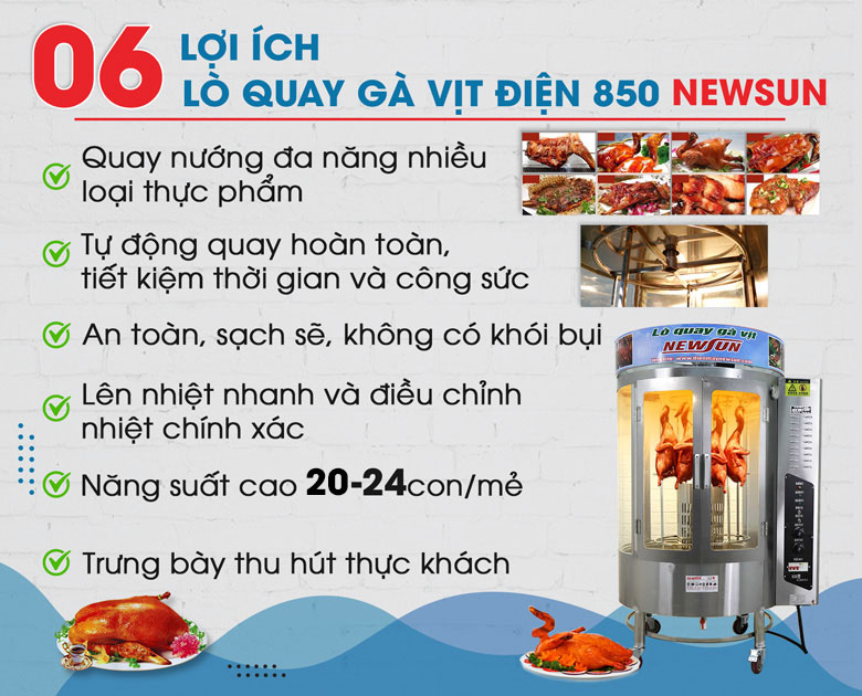 Lò quay vịt dùng điện 850 – Phương pháp quay nướng không khói thế hệ mới