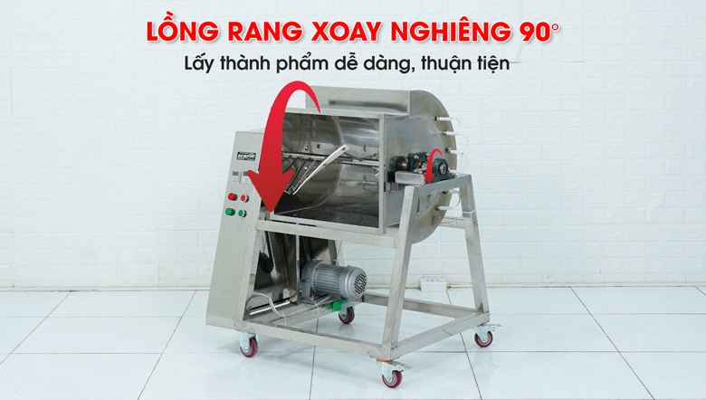 Thiết kế lồng rang có thể nghiêng 90 độ dễ dàng