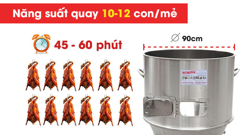 Năng suất quay lớn từ 10-12 con/mẻ