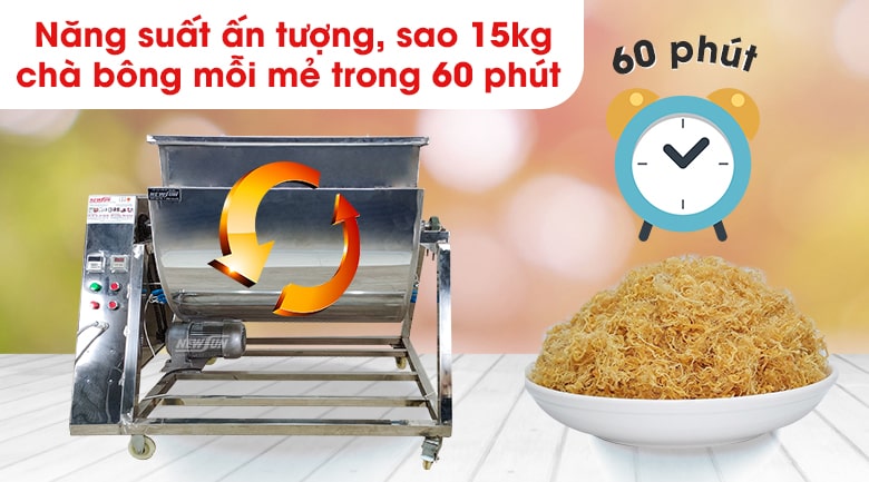 Năng suất rang 15kg chà bông/mẻ/60 phút Năng suất rang 15kg chà bông/mẻ/60 phút