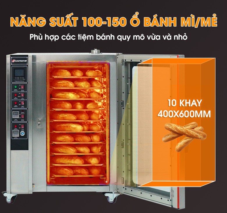 Năng suất khoảng 100-150 ổ bánh mì/mẻ chỉ trong 14-15 phút