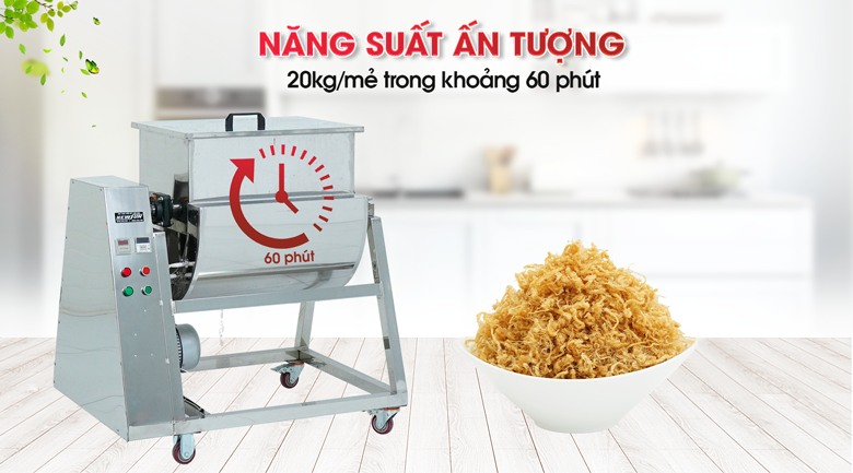 Năng suất rang chà bông có thể lên tới 20kg/mẻ