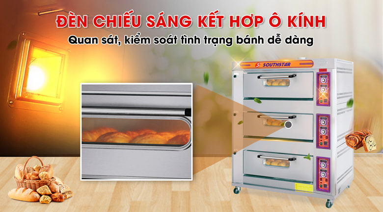 Đèn chiếu sáng và ô kính nhỏ quan sát trước cửa lò Đèn chiếu sáng và ô kính nhỏ quan sát trước cửa lò