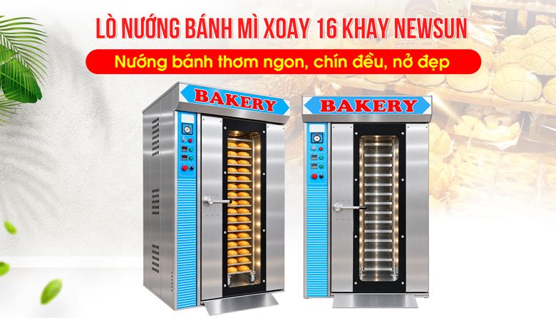Lò nướng bánh mì công nghiệp 16 khay xoay