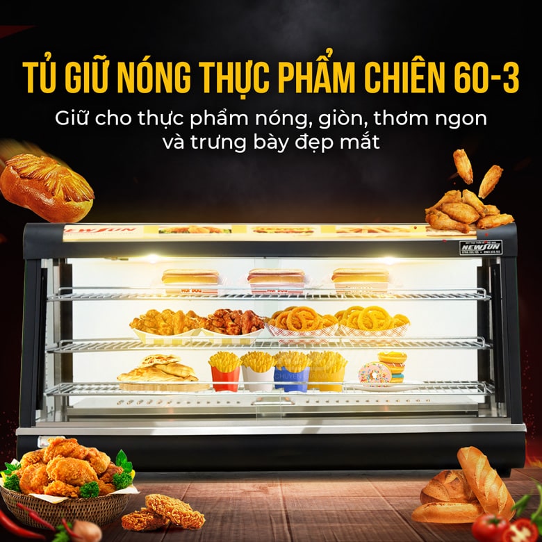 Tủ giữ nóng thức ăn kính phẳng NS 60-3 Tủ giữ nóng thức ăn kính phẳng HW-60-3