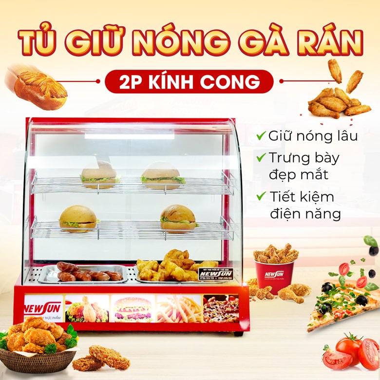 Tủ giữ nóng thức ăn kính cong 2P Tủ giữ nóng thức ăn kính cong 2P