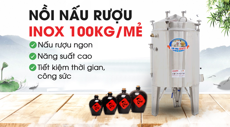 Nồi nấu rượu inox 100kg/mẻ Nồi nấu rượu inox 100kg/mẻ