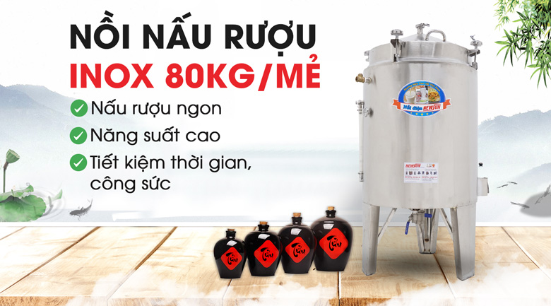 Nồi nấu rượu inox 80kg/mẻ Nồi nấu rượu inox 80kg/mẻ