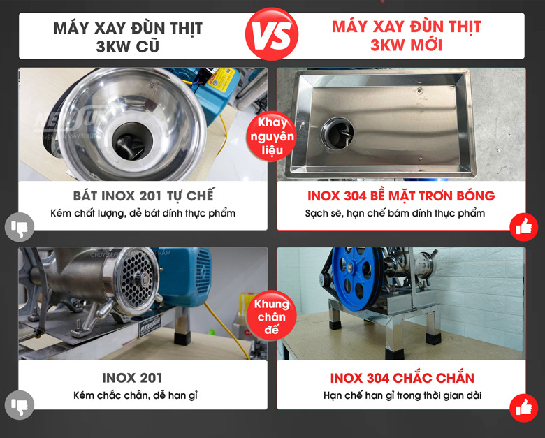 Một vài điểm nâng cấp của máy xay đùn thịt mới so với cũ
