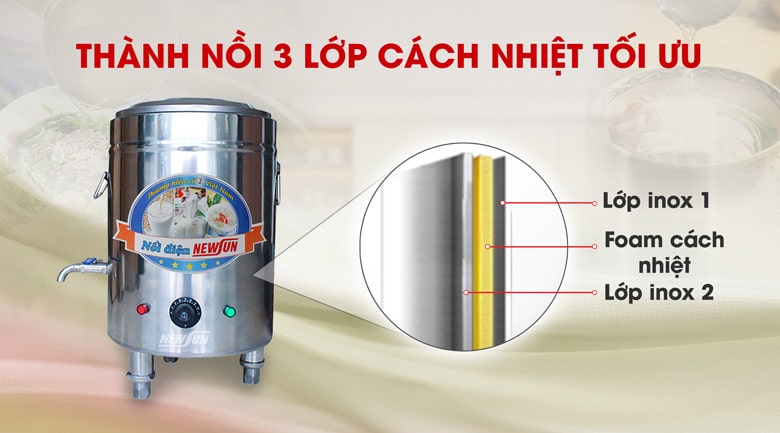 Thành nồi thiết kế 3 lớp cách nhiệt tốt Thành nồi thiết kế 3 lớp cách nhiệt tốt