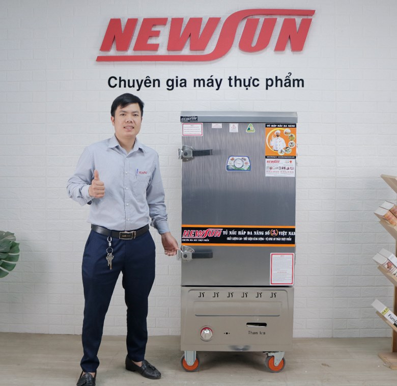Hình ảnh thực tế tủ nấu cơm 10 khay dùng điện & gas inox 201