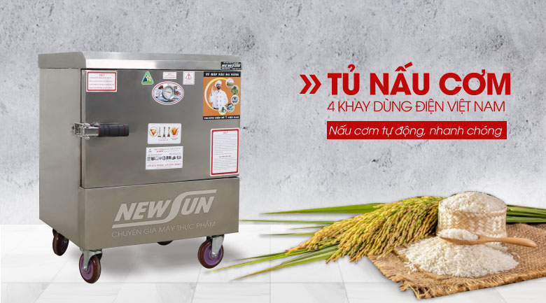 Tủ nấu cơm 4 khay dùng điện Việt Nam (20kg/mẻ)