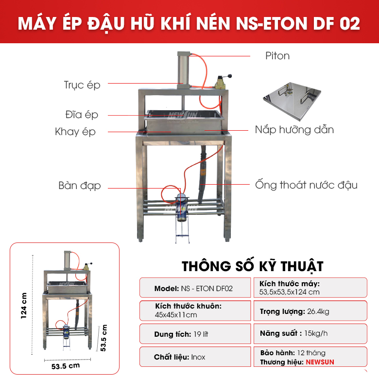 Máy ép đậu hũ khí nén ETON-DF02
