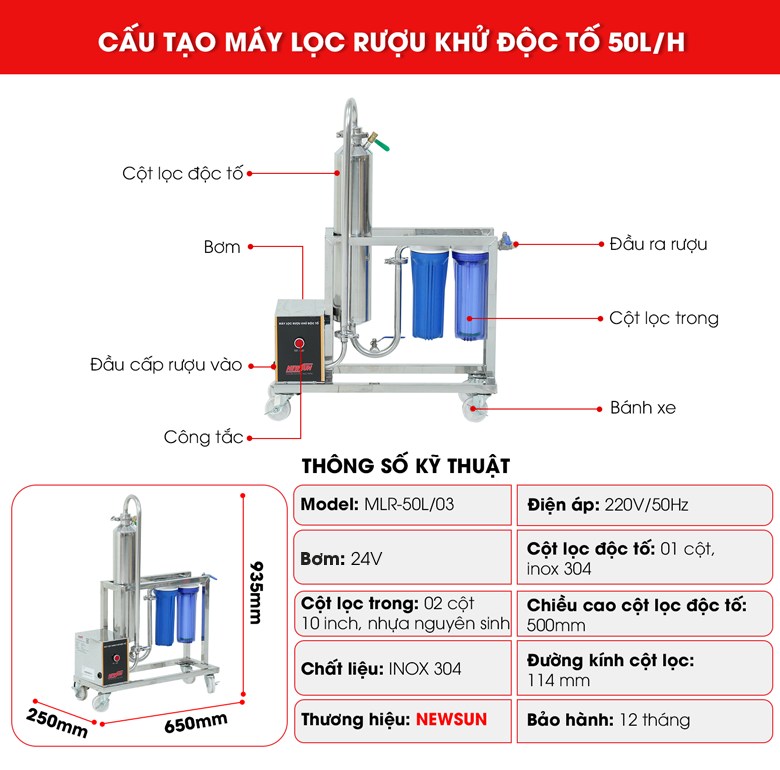 Cấu tạo máy lọc rượu 50l/h