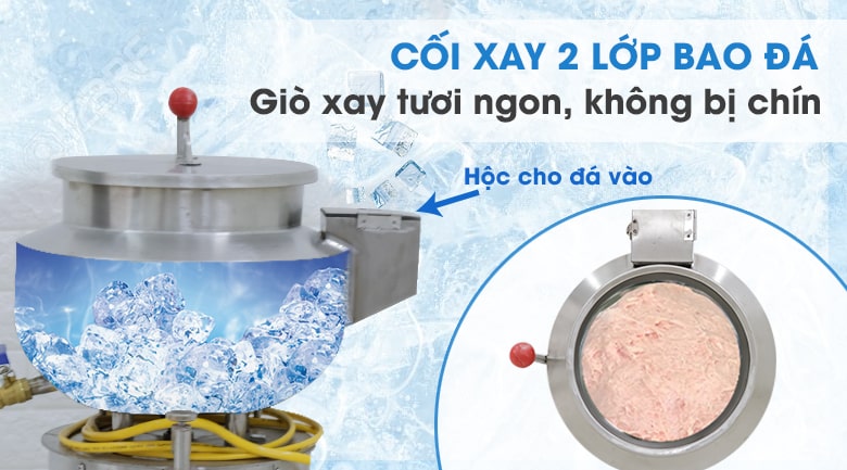 Cối xay dạng vòm, thiết kế 2 lớp bao đá lạnh giúp chà bông dai ngon