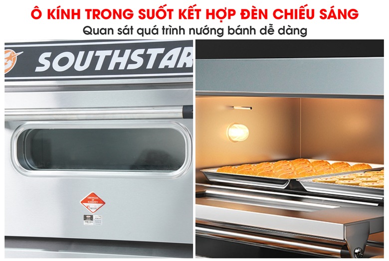 Đèn chiếu sáng và ô kính nhỏ quan sát trước cửa lò