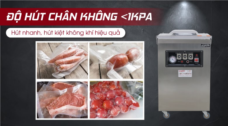 Độ hút chân không <1kPa cho khả năng hút kiệt không khí đến 99% Độ hút chân không <1kPa cho khả năng hút kiệt không khí đến 99%