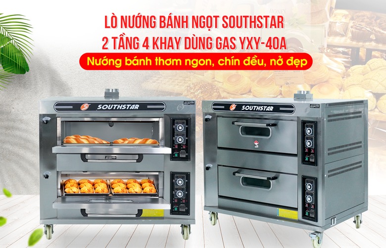 Lò nướng bánh ngọt dùng gas 2 tầng 4 khay Southstar Lò nướng bánh ngọt dùng gas 2 tầng 4 khay Southstar